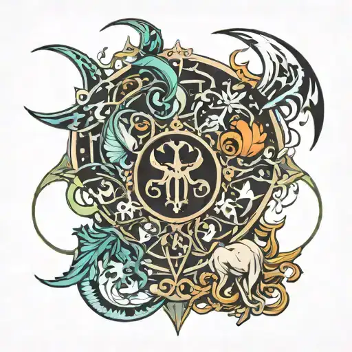 combine gemini cancer pisces aries and libra zodiac signs tattoo design idea