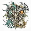 combine gemini cancer pisces aries and libra zodiac signs tattoo design idea