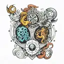 combine gemini cancer pisces aries and libra zodiac signs tattoo design idea