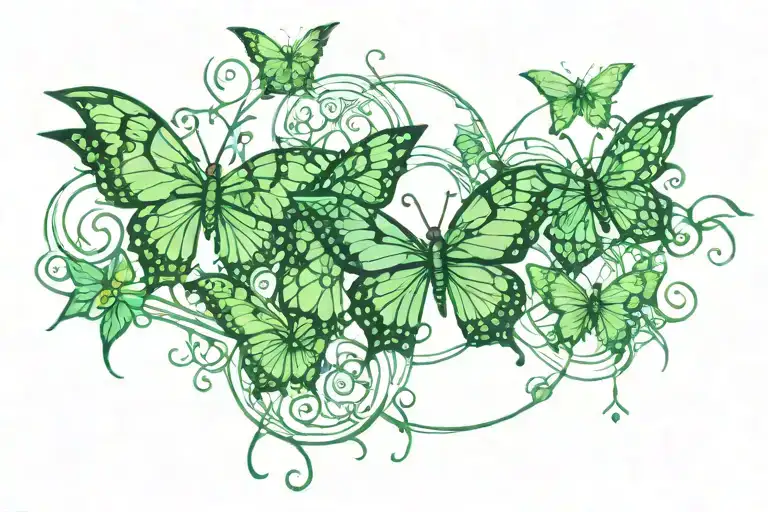 Green, butterflies, suicide survivor symbol intertwined, march colors tattoo design idea