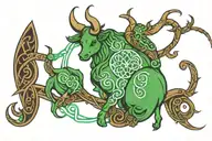 Green, fibromyalgia, taurus zodiac sign, survivor symbol intertwined tattoo design idea