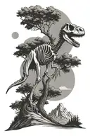 moutain moon tree dinosaur skeleton tattoo design idea