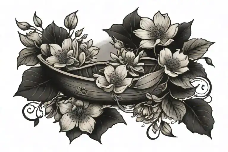 sideways rowboat growing flowers tattoo design idea