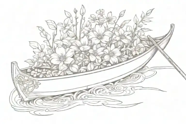 sideways rowboat growing flowers tattoo design idea