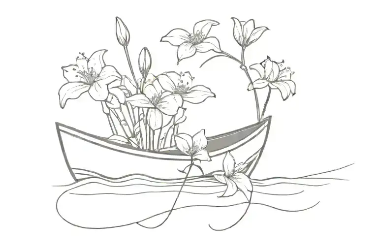 sideways rowboat growing flowers tattoo design idea