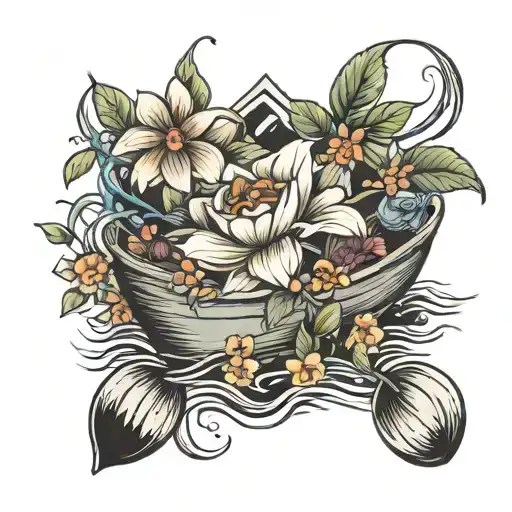 row boat growing flowers  tattoo design idea