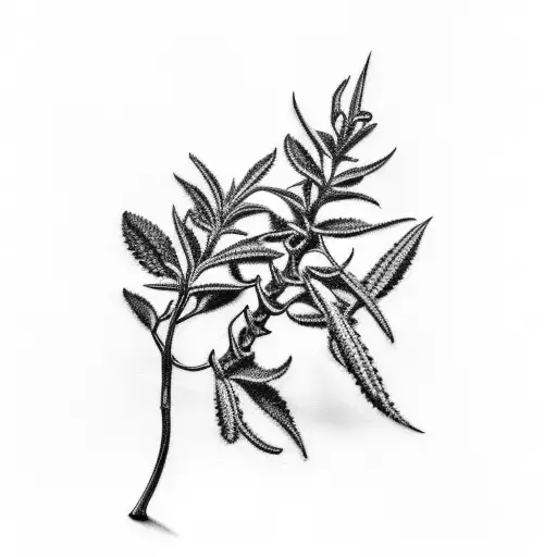 wild sage  in black and white tattoo design idea