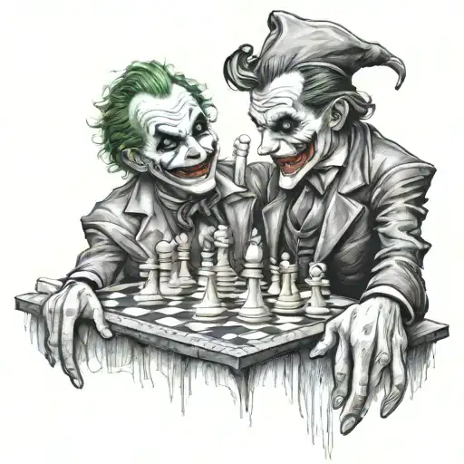chess warp road winding joker facing backwards holding hands tattoo design idea