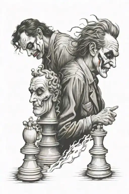 chess warp road winding joker facing backwards holding hands tattoo design idea