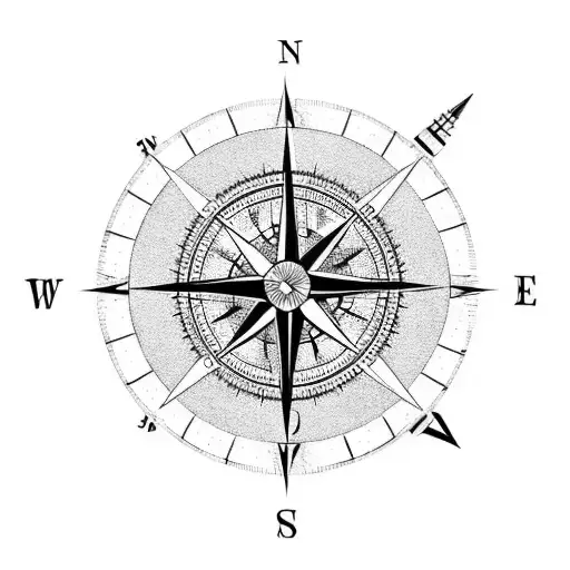 a compass with longer north and south arrows and Roman numerals  tattoo design idea