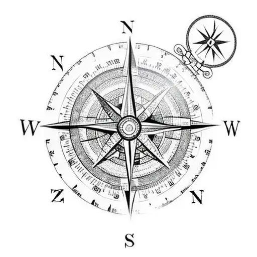 a compass with longer north and south arrows and Roman numerals  tattoo design idea