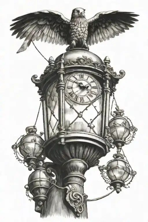 kite on top of a street lamp tattoo design idea