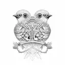 An intricate black-grey tattoo depicting a mother bird tenderly feeding her baby birds, symbolizing the client's role as a loving mother and teacher. tattoo design idea