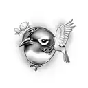An intricate black-grey tattoo depicting a mother bird tenderly feeding her baby birds, symbolizing the client's role as a loving mother and teacher. tattoo design idea