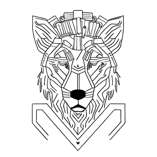 A female soldier with a lioness head leading an army of wolves tattoo design idea