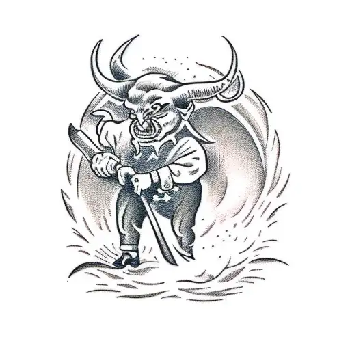 a devil shoveling in a hot machine room tattoo design idea