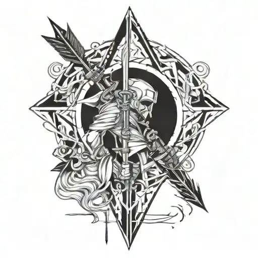 Requiem arrow jojo bizzare adventure with cybercigilism lines tattoo design idea