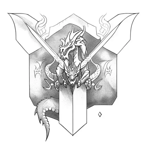 A Norse mythology-inspired gaming character battling a dragon with a pen tattoo design idea