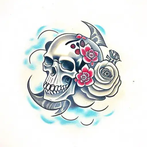 seaman with skull & flowers on arms tattoo design idea