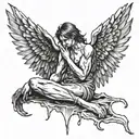A fallen angel shedding a tear resembling Lucifer's tear tattoo design idea