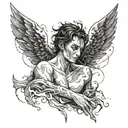 A fallen angel shedding a tear resembling Lucifer's tear tattoo design idea