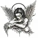 A fallen angel shedding a tear resembling Lucifer's tear tattoo design idea