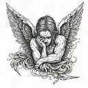 A fallen angel shedding a tear resembling Lucifer's tear tattoo design idea