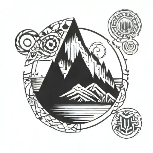 mountains, forests, circle, number 1000 + 2 numbers 10 millimeter socket tattoo design idea