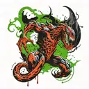 spiral like venom symbiote with green flame at the centre tattoo design idea