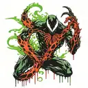 spiral like venom symbiote with green flame at the centre tattoo design idea
