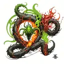 spiral like venom symbiote with green flame at the centre tattoo design idea