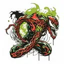 spiral like venom symbiote with green flame at the centre tattoo design idea