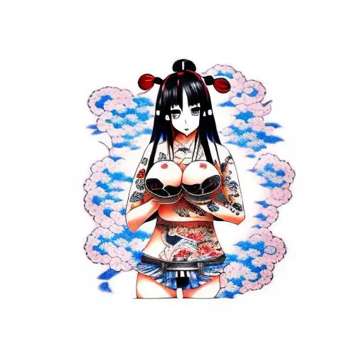 anime girl  oppai tattoo design idea