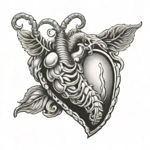 worm and heart  tattoo design idea