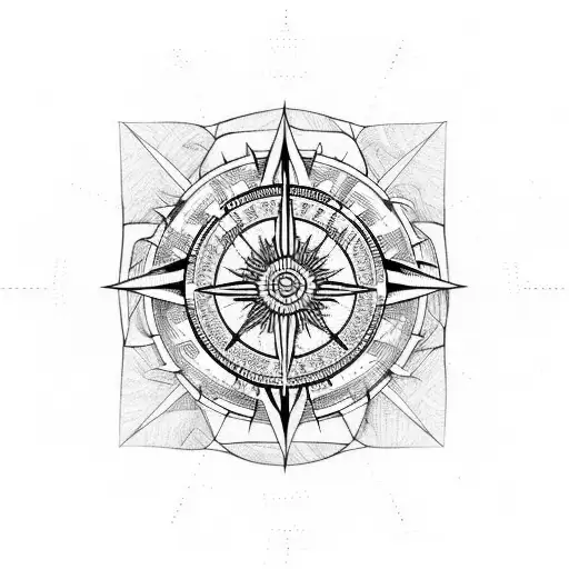 hiking mountains compass tattoo design idea