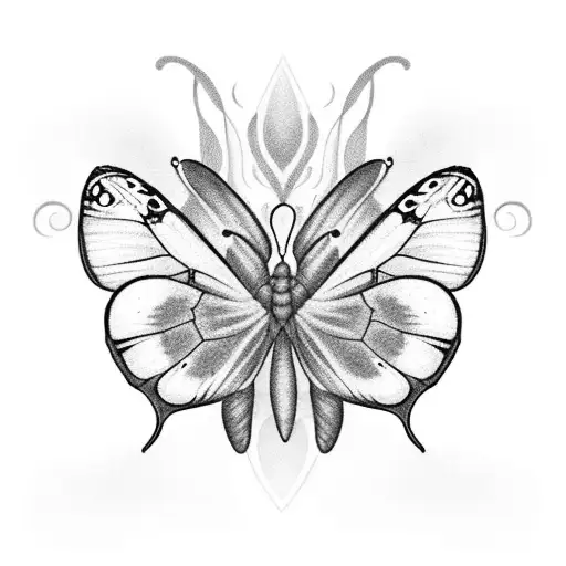 A whimsical scene of three butterflies fluttering around a pixelated heart tattoo design idea