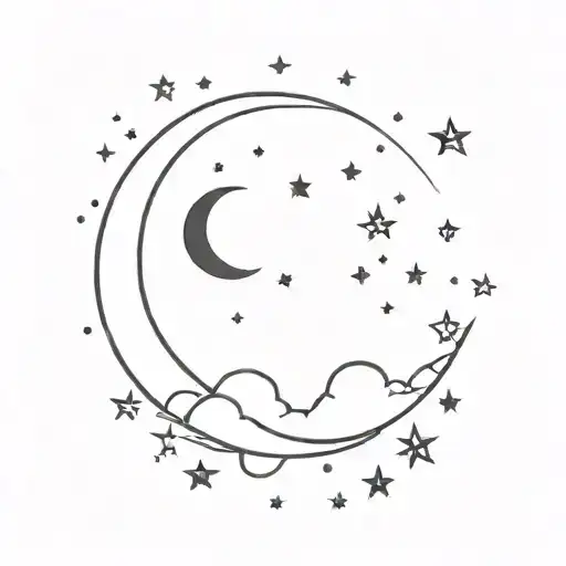 A minimalist tattoo of a night sky filled with stars and a crescent moon tattoo design idea
