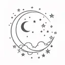 A minimalist tattoo of a night sky filled with stars and a crescent moon tattoo design idea
