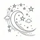 A minimalist tattoo of a night sky filled with stars and a crescent moon tattoo design idea
