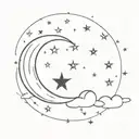 A minimalist tattoo of a night sky filled with stars and a crescent moon tattoo design idea