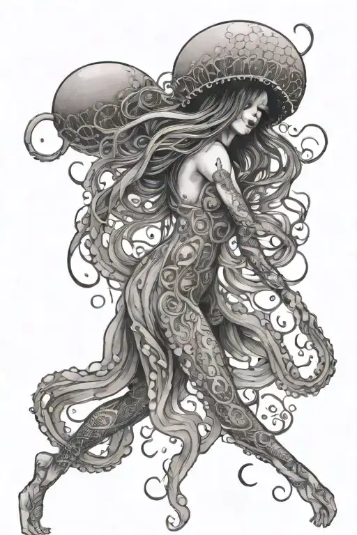 Jellyfish woman full body  sexy tattoo design idea