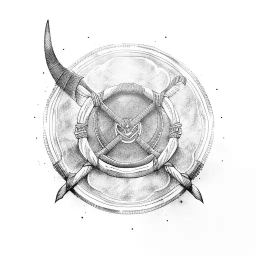 Viking longship sailing through a sea of Danish flags tattoo design idea