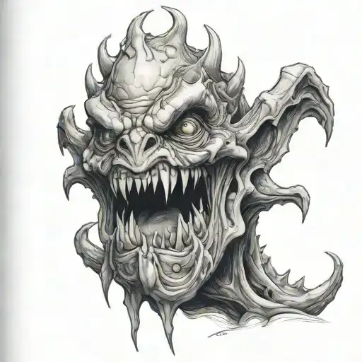 Create a realistic tattoo of a monstrous creature inspired by the client's love for monsters tattoo design idea