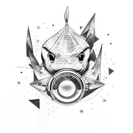 A hip hop dancer with a shark head and a boombox tattoo design idea