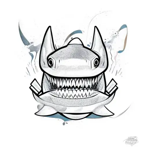 A hip hop dancer with a shark head and a boombox tattoo design idea