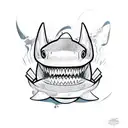 A hip hop dancer with a shark head and a boombox tattoo design idea