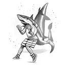 A hip hop dancer with a shark head and a boombox tattoo design idea