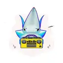 A hip hop dancer with a shark head and a boombox tattoo design idea