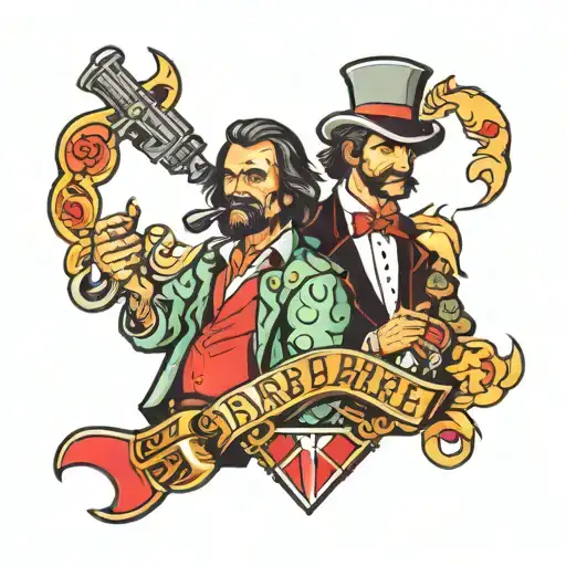animated barfly and gambler  tattoo design idea