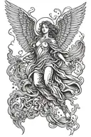 angel falling out of sky filled tattoo design idea